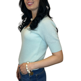 Mint Green Cashmere V-Neck T-Shirt